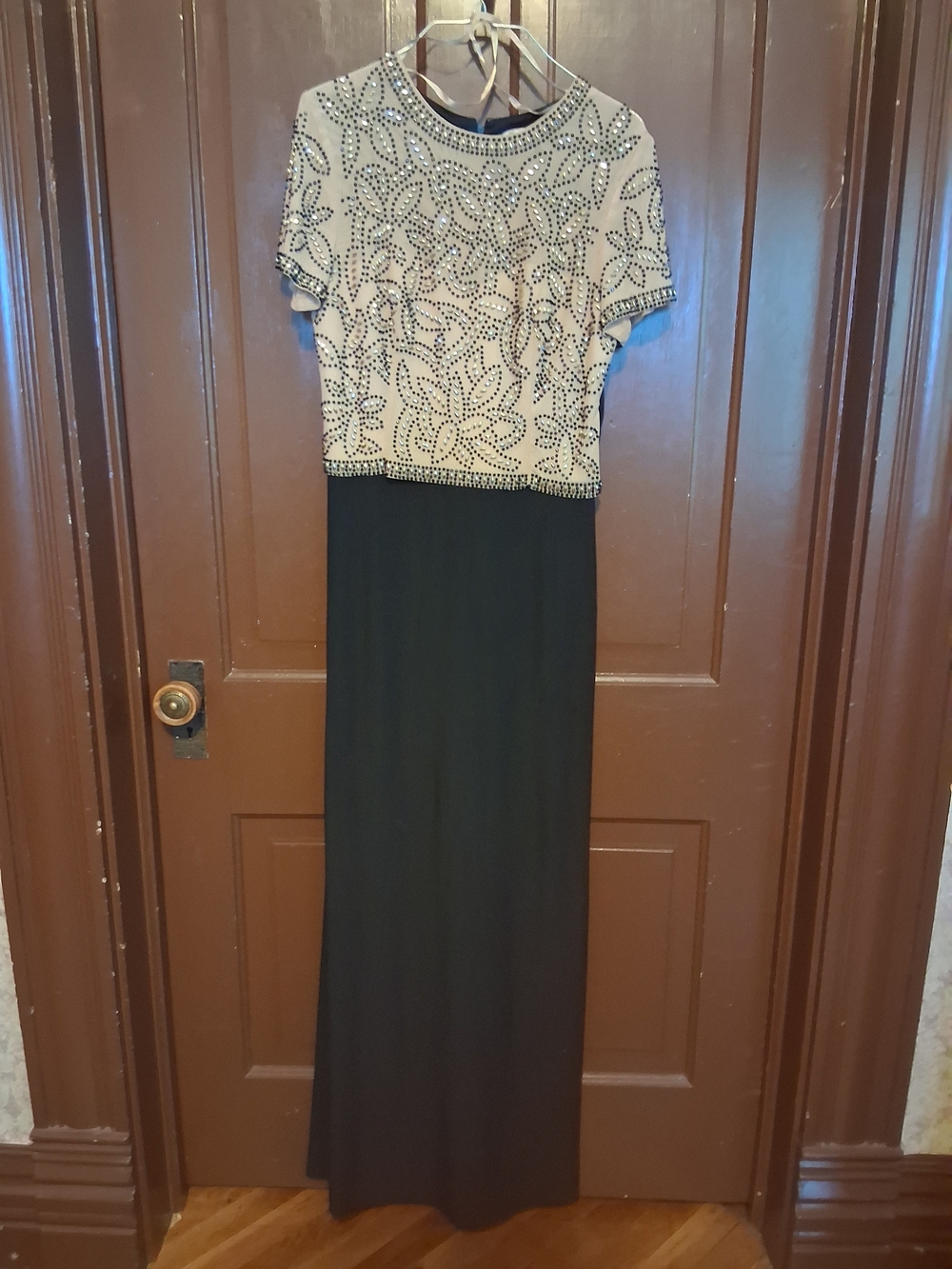 Jackie Jon New York Beaded Neckline Dress - Black & Beige